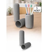 Gri Seyahat Tipi Organizer Taşıma Kabı Diş Fırçası Gözlük Makyaj Fırçası Kutusu 19 cm