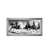 Vahşi Atlar Motifli Kanvas Tablo 80 x 110 cm Silver Çerçeve