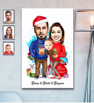 Kişiye Özel Yılbaşı Aile Karikatürlü Ahşap Tablo 30x47 Model-3