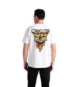 Erkek Komik Pizza Yüz Baskılı Kısa Kollu Tişört %100 Pamuk Rahat Kesim Günlük Giyim Modern Şık Zarif