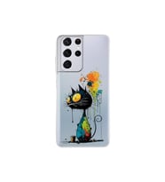 Samsung Galaxy S21 Ultra ile Uyumlu Splash Kedi Tasarımlı Şeffaf Silikon Kılıf