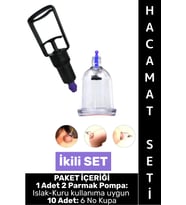 #HacamatSeti Islak Kuru Kullanıma Uygun 2 Parmak Pompa 10 Adet 6 No Kupa Çekme İkili Hacamat Seti