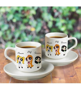 Powerpuff Girls Arkadaş Türk Kahvesi Fincanı Seti İkili Kişiye Özel