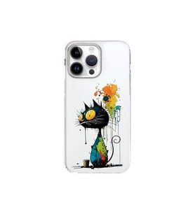 iPhone 14 Pro Max ile Uyumlu Splash Kedi Tasarımlı Şeffaf Silikon Kılıf