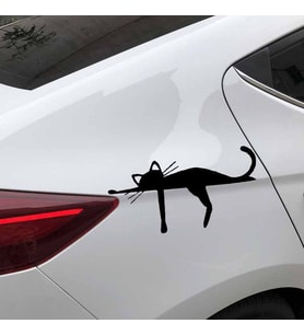 Araba Tamponunda uyuyan Kedi Komik Siyah Renk Sticker