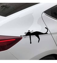 Araba Tamponunda uyuyan Kedi Komik Siyah Renk Sticker