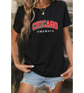 Unisex Chiago Baskılı T-shirt (Siyah)
