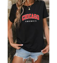 Unisex Chiago Baskılı T-shirt (Siyah)