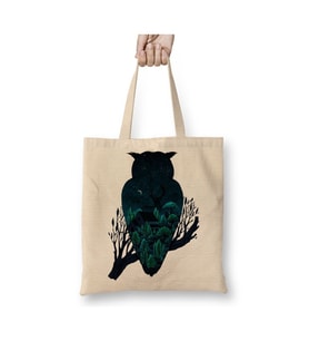 Owl Night Baykuş Beyaz Bez Çanta Uzun Saplı Alışveriş Çantası Plaj Çantası