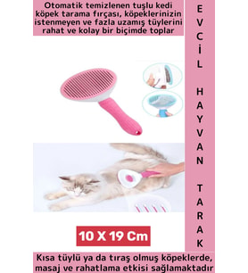 Evcil Hayvan Kendinden Tuşlu Otomatik Temizlenen Masaj Etkili Kedi Köpek Tüy Toplama Tarağı Pembe