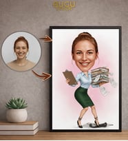 Kişiye Özel Sekreter Karikatür Çerçeveli Tablo ,Kişiye Özel Hediye,Kişiye Özel Tasarım,Karikatür Çizim (Çok Renkli)