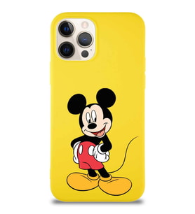 Apple iPhone 12 Pro Soft Premier Kapak Mickey Mouse-E Tasarımlı Silikon Kılıf - Sarı (Şeffaf)