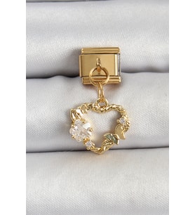 316L Çelik Sallantılı Zirkon Taşlı Kalp Model Gold Renk Nomination Charm 5886 - 1OL1931-1262