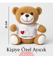 Kişiye Özel Fotoğraf ve Yazı Baskılı Sevgiliye Hediye 21cm Peluş Ayıcık (Kahverengi)
