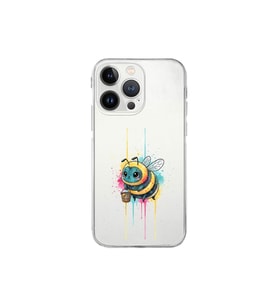 iPhone 13 Pro Max ile uyumlu Splash arı tasarımlı şeffaf silikon kılıf