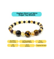 Sertifikalı Kaplan Gözü - Lal - Sitrin Doğal Taş Bileklik Misinalı