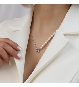 925 Ayar Gümüş Cream Tatlısu İncisi Kolye-5mm