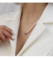 925 Ayar Gümüş Cream Tatlısu İncisi Kolye-5mm