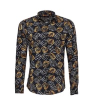 Çiçek Desenli Slim Fit Uzun Kollu Siyah Erkek Gömlek - Wessi