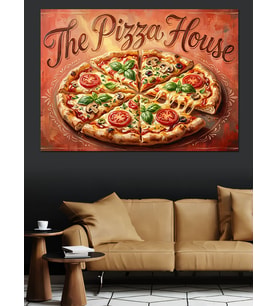 The Pizza House Nostaljik Reklam Dekoratif Kanvas - Mdf Ahşap Tablo