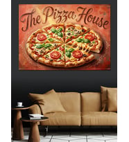 The Pizza House Nostaljik Reklam Dekoratif Kanvas - Mdf Ahşap Tablo