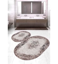 Dijital Baskılı Kaymaz Taban Yıkanabilir Oval 2'li Klozet Takımı Banyo Paspası NOKZ-HT-198 (Kahverengi)
