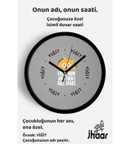 İsme Özel İngilizce Yazılı Çocuk Odası Duvar Saati Orta Boy 30 cm Siyah Camlı Sessiz