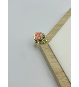 Çelik Gold Pembe Çiçekli Ayarlanabilir Yüzük - 25yzk221