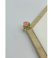 Çelik Gold Pembe Çiçekli Ayarlanabilir Yüzük - 25yzk221