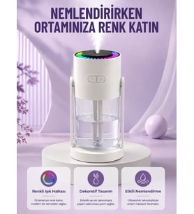 Sessiz Hava Nemlendirici Renkli Gece Işıklı Otomatik Kapanma Özellikli Nemlendirme Cihazı