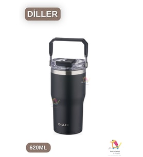 Vagonlife 620 ML Çift İçim Pipetli / Pipetsiz Taşıma Kulplu Termos 3 Renk (Siyah)