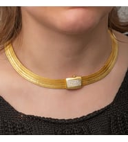 Gümüş Gold Zirkon Taşlı Trabzon Hasır Kadın Kolye SL7299