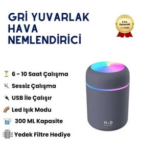 H2O Gri 300 ML Sessiz Hava Nemlendirici ve Difüzörü - RGB Işıklı