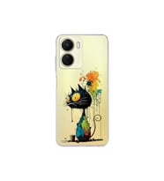 Vivo Y16 ile Uyumlu Splash Kedi Tasarımlı Şeffaf Silikon Kılıf