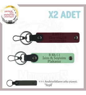 Motorcu Dostlara Özel, İsim Plaka ve B Rh (-) Kan Grubu Yazılı x2 Anahtarlık Set, Yeşil-Bordo-Ysl (Çok Renkli)