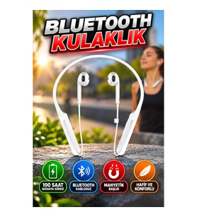 Boyun Askılı Kablosuz Bluetooth Kulaklık – 100 Saat Batarya Süresi ve Manyetik Başlık