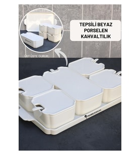 Porselen 5 Li Kapaklı Kaşıklı Kahvaltılık