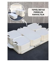 Porselen 5 Li Kapaklı Kaşıklı Kahvaltılık
