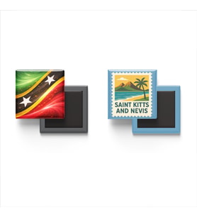 Buzdolap Magnetleri - Saint Kitts ve Nevis Bayrağı ve Basseterre Posta Pulu Tema - 2'li Set Magneti