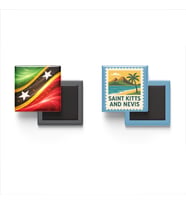 Buzdolap Magnetleri - Saint Kitts ve Nevis Bayrağı ve Basseterre Posta Pulu Tema - 2'li Set Magneti
