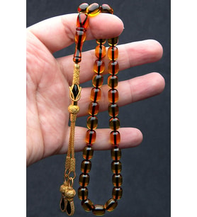 Sertifikalı Gümüş Kazaz Püskül Ateş Kehribar Tesbih (Sarı)
