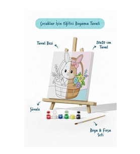Sepette Tavşan Temalı Çocuk Boyama Tuvali – Şövaleli Eğitici Boyama Seti 20x20 cm
