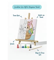 Sepette Tavşan Temalı Çocuk Boyama Tuvali – Şövaleli Eğitici Boyama Seti 20x20 cm