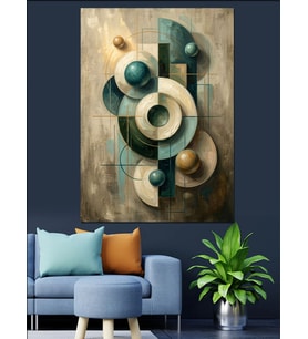 Geometrik Modern Soyut Daireler Tasarımı Dekoratif Kanvas - Mdf Ahşap Tablo