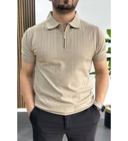 Erkek Çizgi Desenli Polo Yaka Vizon Edw458