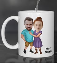 Kişiye Özel Fotoğraflı Karikatür Sevgili Çift 1Tasarımlı Kupa Bardak