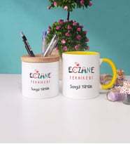 Eczane Teknikeri Kupa Bardak Sarı ve Kalemlik