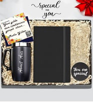 Kişiye Özel Deri Ajanda & Kişiye Özel Çelik Termos & Şarjlı Çakmak & Bardak Atlığı Hediye Seti