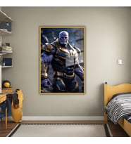 Metal Çerçeveli Temperli Cam Tablo Film Karakteri Thanos (Gold)