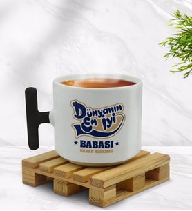 BK Gift Kişiye Özel Dünyanın En İyi Babası Tasarımlı Siyah T Kulplu Middle Kupa Bardak-2